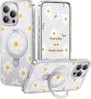 CASEKOO Oil Painting Daisy for iPhone 16 Pro Max Case with Magnetic Ring Stand [Compatible with MagSafe] [Military-Grade Protection] Fashion Clear Back, Soft Edge, for Women
