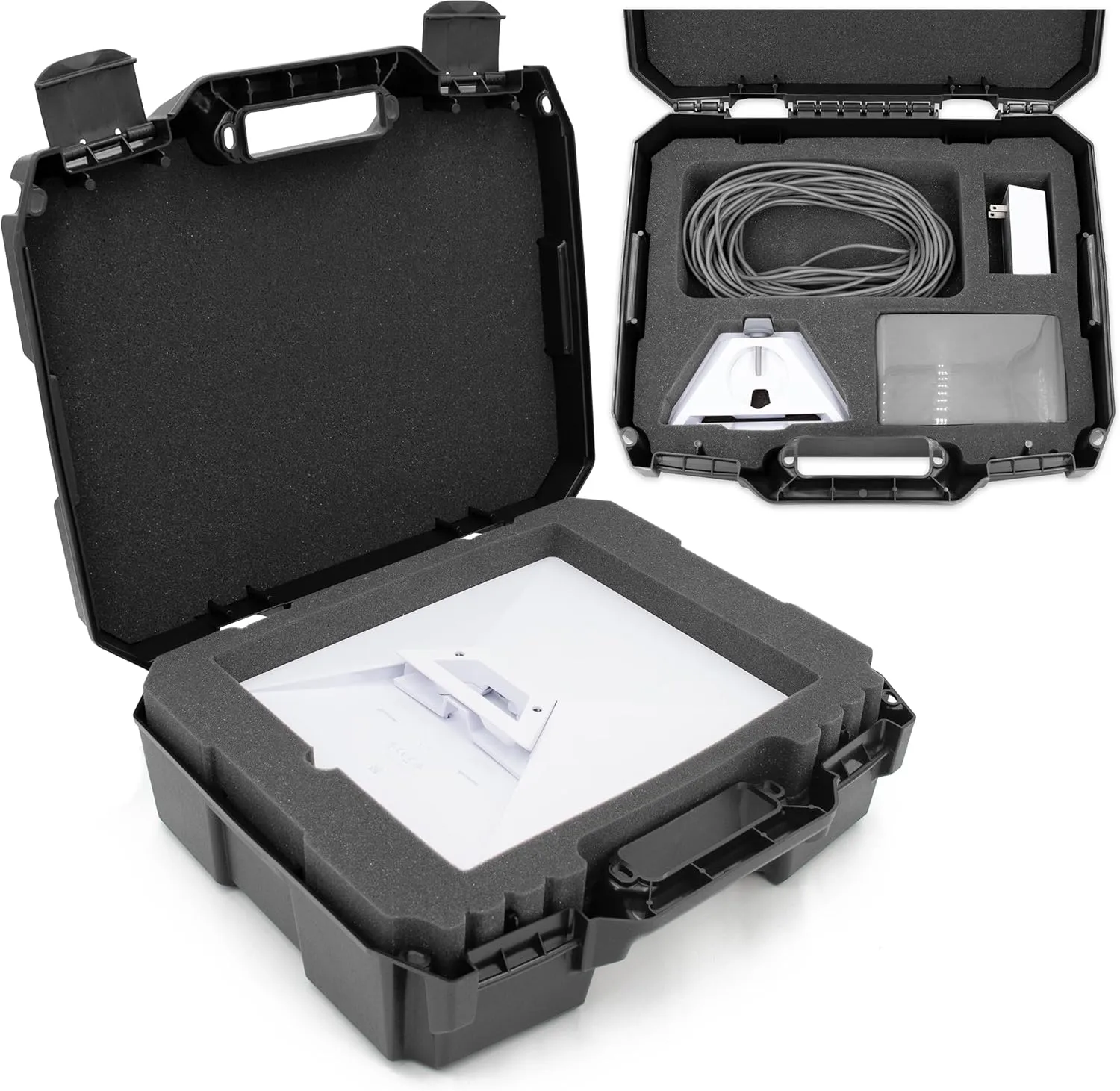 CASEMATIX Travel Case Compatible With Starlink Mini Dish, Mount, Cables, Power Supply & More - Impact Resistant Hard Case With Foam and Professionally Cut Dual Trays For Dish and Starlink Accessories
