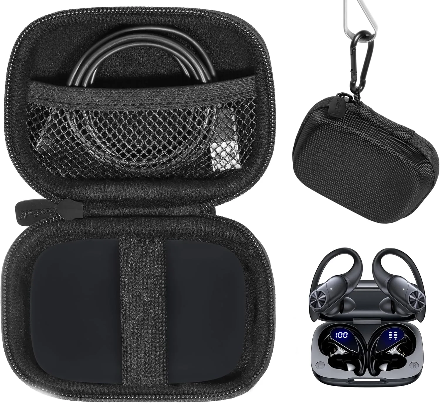 CaseSack Case for PocBuds Headphones 80hrs Playtime Charging Case Digital Display Sports Ear Buds (Black)