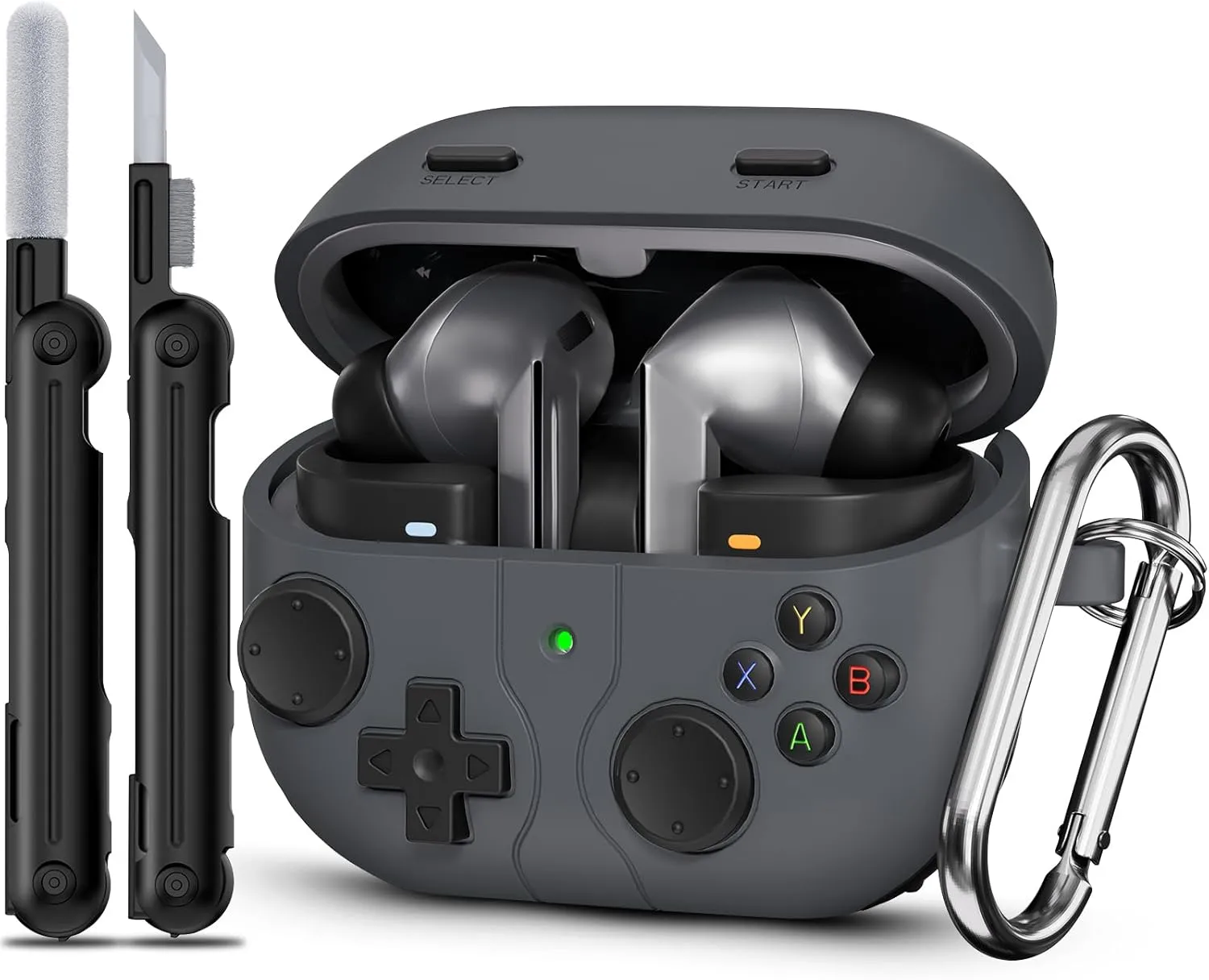 Classic Game Case for Samsung Galaxy Buds 3 Case & Galaxy Buds 3 Pro Case, Soft Silicone Game Player Design with 3D Button Case Cover for Samsung Buds Pro 3 for Men with Cleaner Kit - Dark Gray