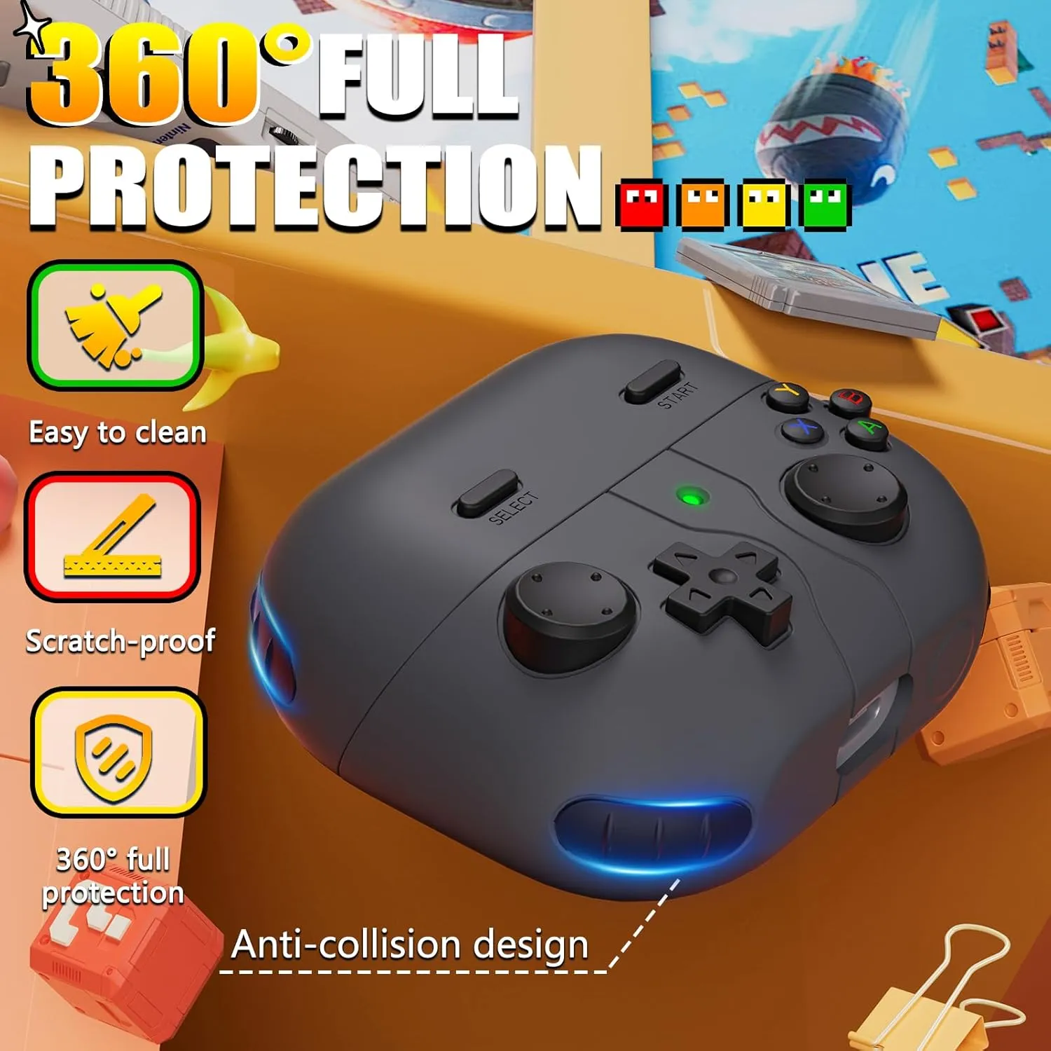 Classic Game Case for Samsung Galaxy Buds 3 Case & Galaxy Buds 3 Pro Case, Soft Silicone Game Player Design with 3D Button Case Cover for Samsung Buds Pro 3 for Men with Cleaner Kit - Dark Gray
