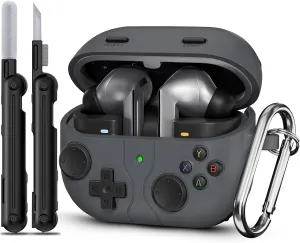 Classic Game Case for Samsung Galaxy Buds 3 Case & Galaxy Buds 3 Pro Case, Soft Silicone Game Player Design with 3D Button Case Cover for Samsung Buds Pro 3 for Men with Cleaner Kit - Dark Gray