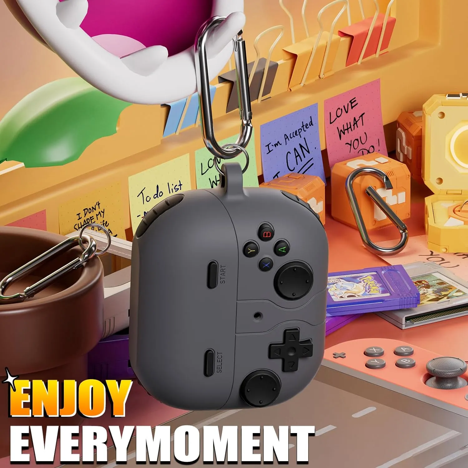 Classic Game Case for Samsung Galaxy Buds 3 Case & Galaxy Buds 3 Pro Case, Soft Silicone Game Player Design with 3D Button Case Cover for Samsung Buds Pro 3 for Men with Cleaner Kit - Dark Gray
