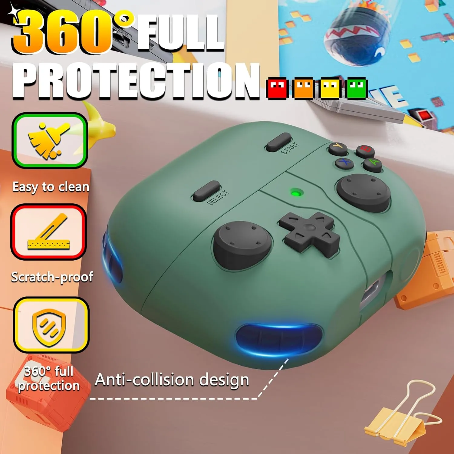 Classic Game Case for Samsung Galaxy Buds 3 / Galaxy Buds 3 Pro, Soft Silicone Case with 3D Button Design, Cleaner Kit - Pine Green