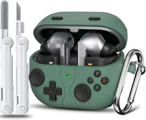 Classic Game Case for Samsung Galaxy Buds 3 / Galaxy Buds 3 Pro, Soft Silicone Case with 3D Button Design, Cleaner Kit - Pine Green