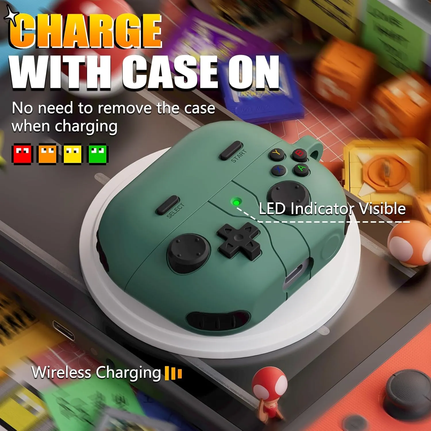 Classic Game Case for Samsung Galaxy Buds 3 / Galaxy Buds 3 Pro, Soft Silicone Case with 3D Button Design, Cleaner Kit - Pine Green