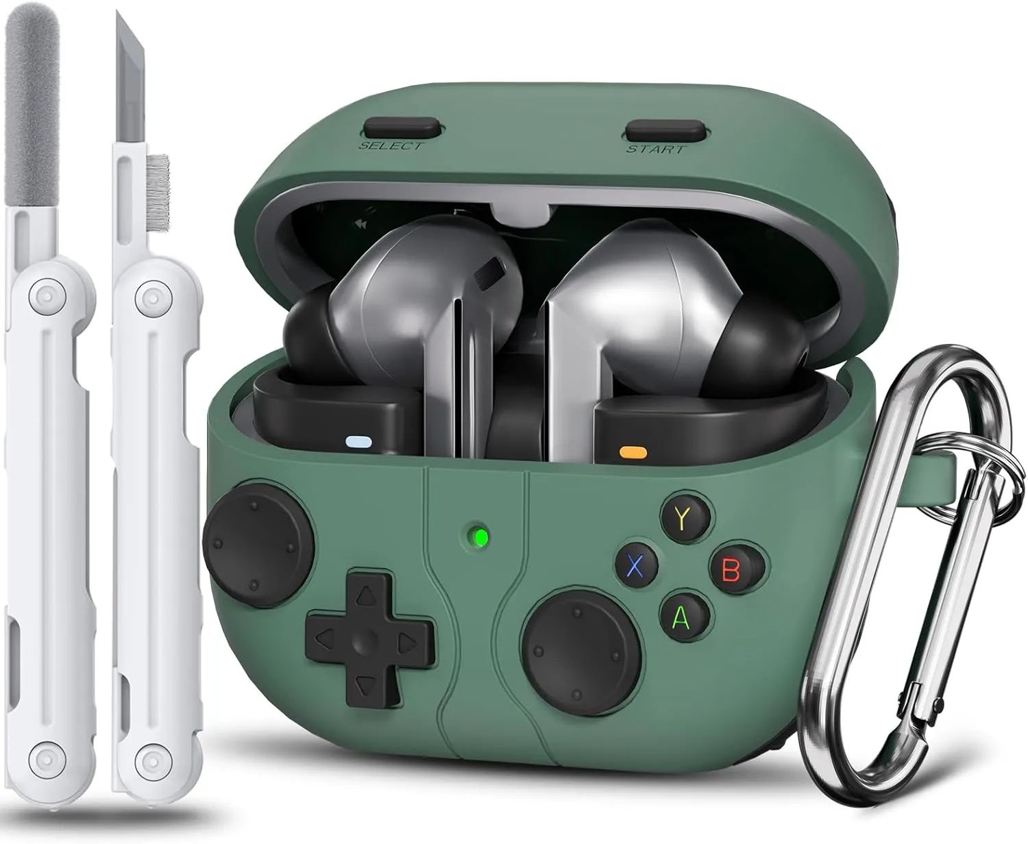 Classic Game Case for Samsung Galaxy Buds 3 / Galaxy Buds 3 Pro, Soft Silicone Case with 3D Button Design, Cleaner Kit - Pine Green