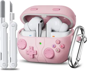 Classic Game Case for Samsung Galaxy Buds 3 / Galaxy Buds 3 Pro, Soft Silicone Gaming Case with 3D Buttons, Cleaner Kit - Pink