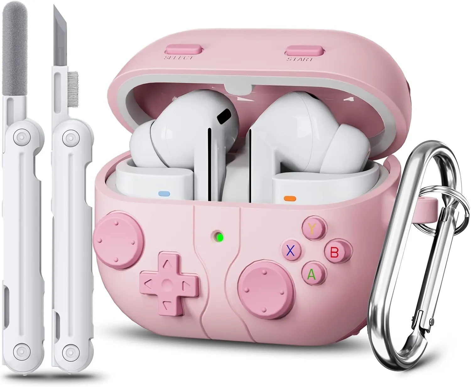 Classic Game Case for Samsung Galaxy Buds 3 / Galaxy Buds 3 Pro, Soft Silicone Gaming Case with 3D Buttons, Cleaner Kit - Pink
