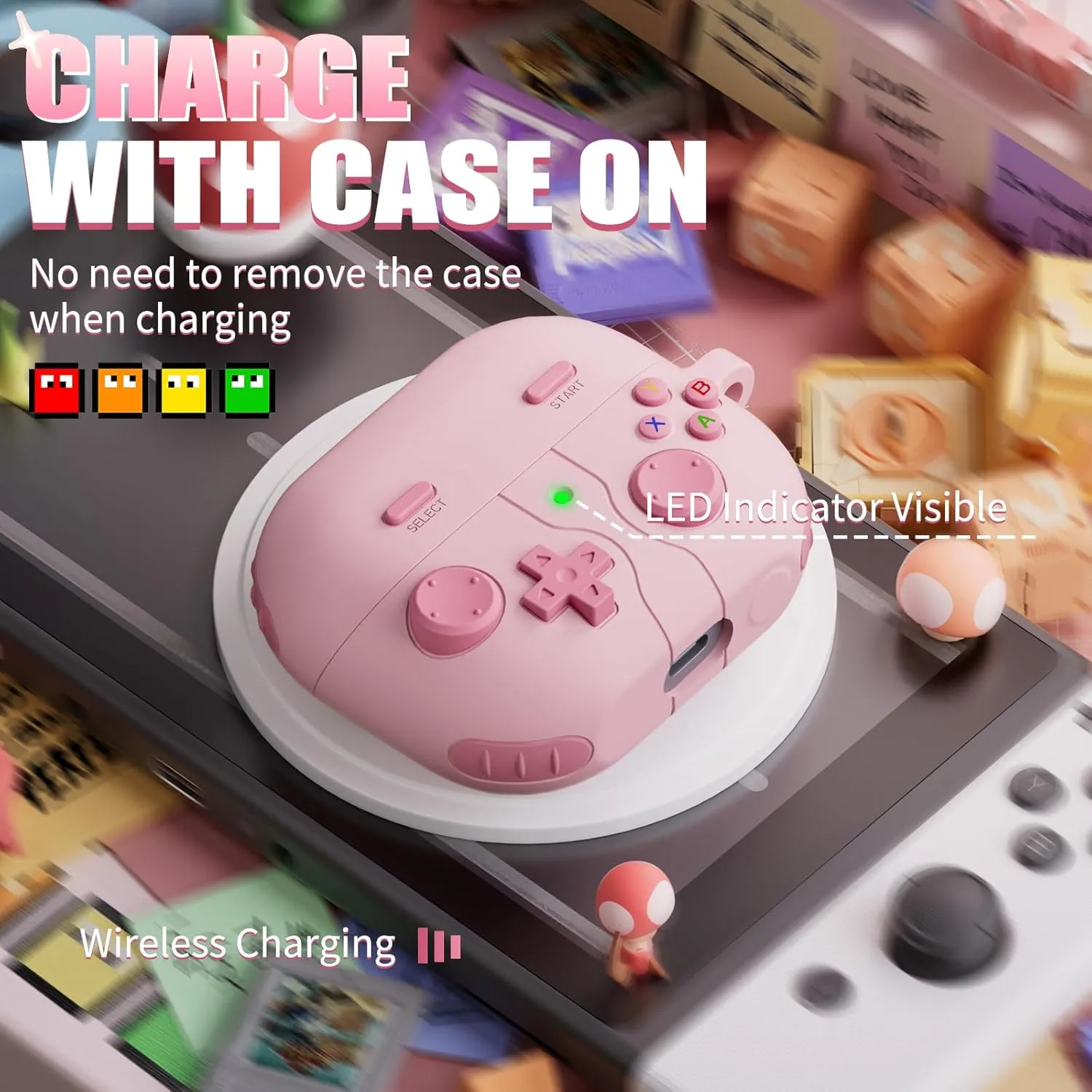 Classic Game Case for Samsung Galaxy Buds 3 / Galaxy Buds 3 Pro, Soft Silicone Gaming Case with 3D Buttons, Cleaner Kit - Pink