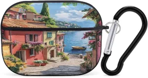 Coastal City Seaside Town Earbud Case Bluetooth Headphone Case Full Protective Case with Keychain Compatible with Airpods Pro Black-Style