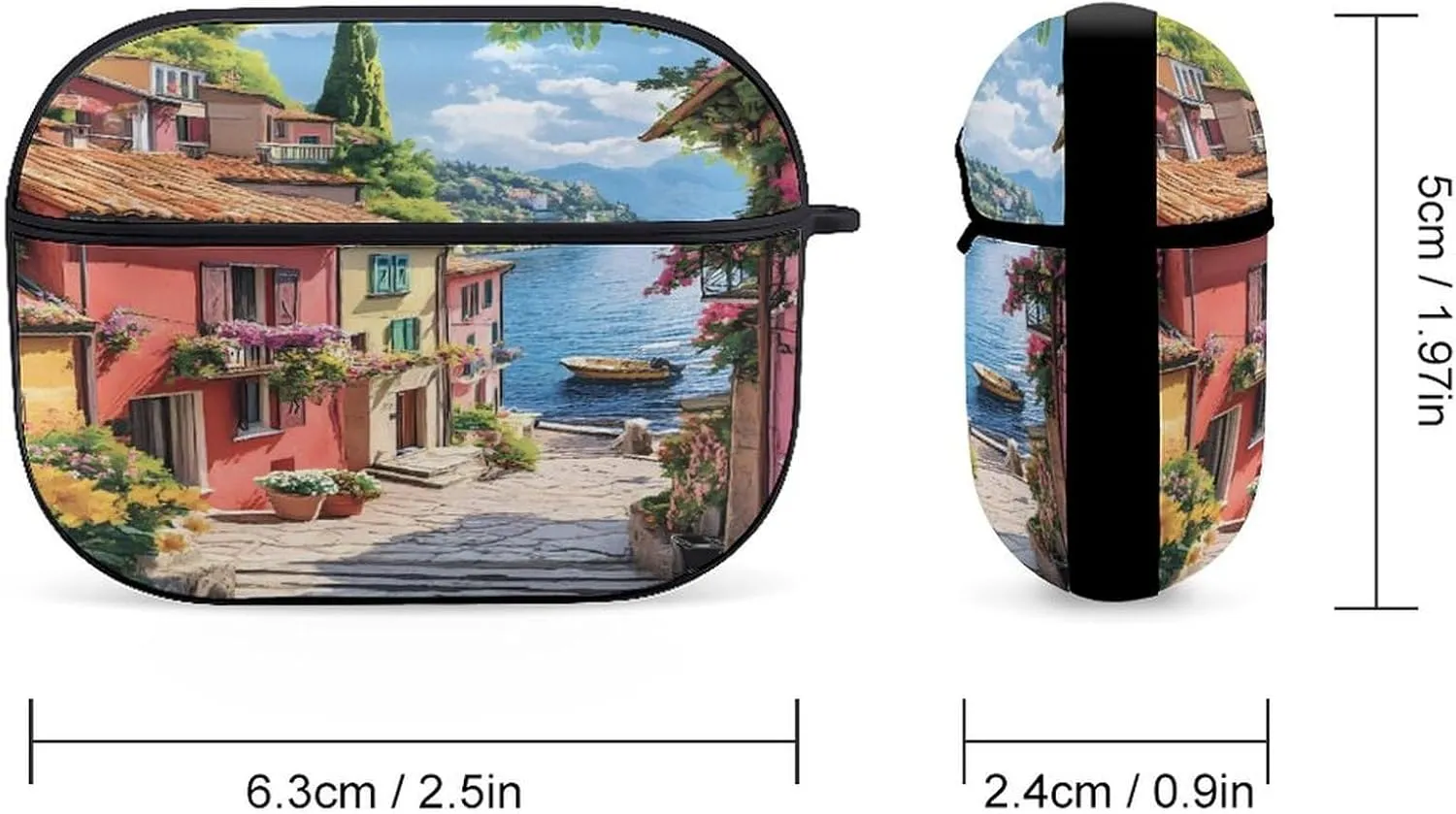 Coastal City Seaside Town Earbud Case Bluetooth Headphone Case Full Protective Case with Keychain Compatible with Airpods Pro Black-Style