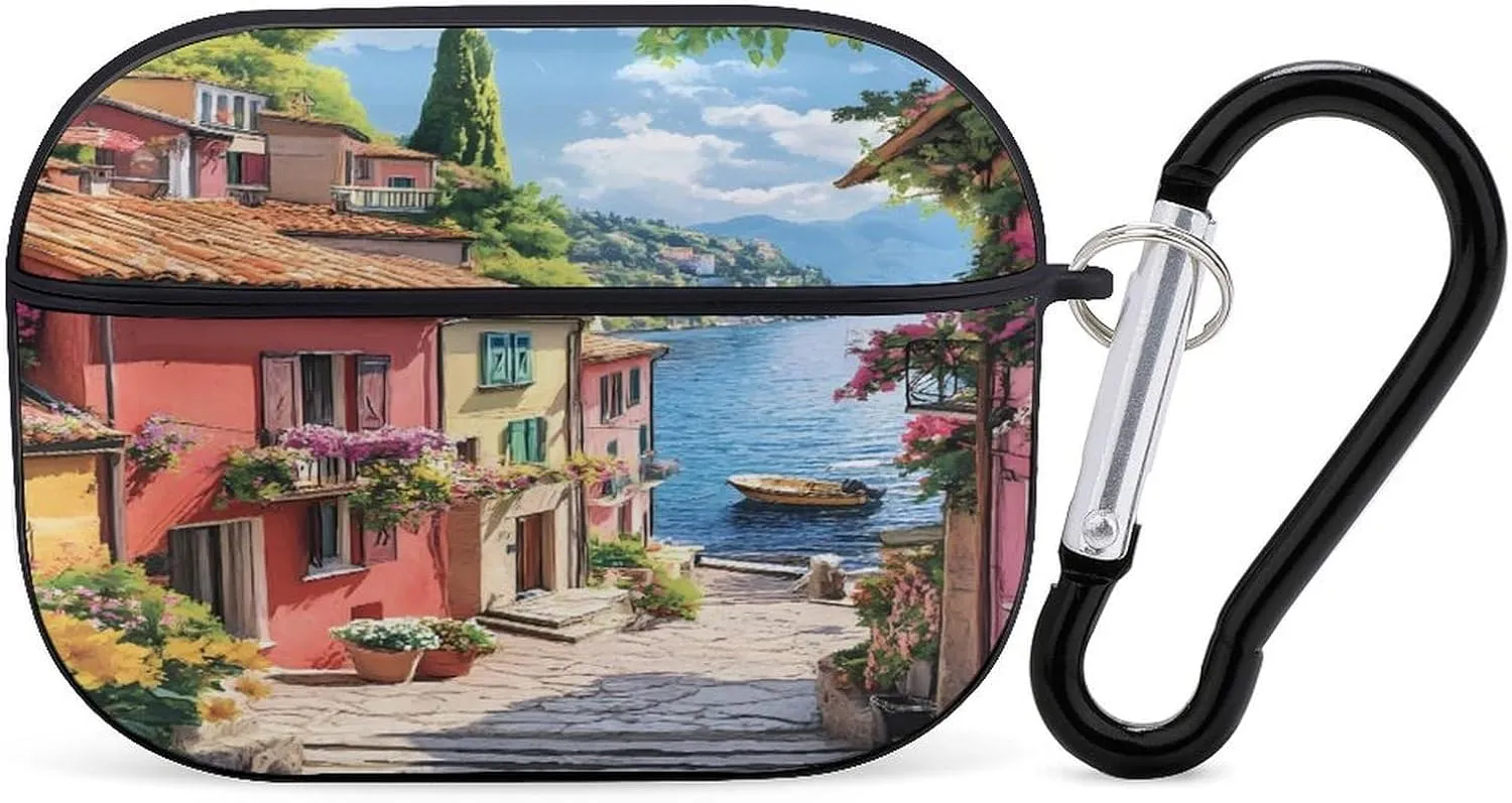Coastal City Seaside Town Earbud Case Bluetooth Headphone Case Full Protective Case with Keychain Compatible with Airpods Pro Black-Style