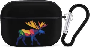 Colorful Canadian Moose Earbud Case Bluetooth Headphone Case Full Protective Case with Keychain Compatible with Airpods Pro Black-Style