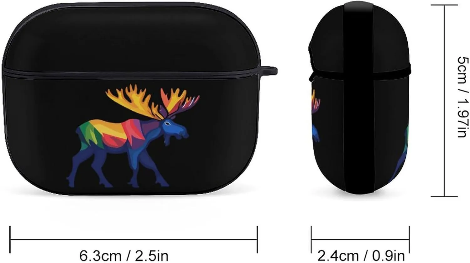 Colorful Canadian Moose Earbud Case Bluetooth Headphone Case Full Protective Case with Keychain Compatible with Airpods Pro Black-Style