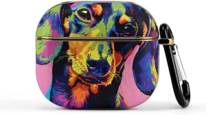 Colorful Dachshund Dog Pop Art Slim Travel Carrying Headphone Case Compatible with AirPods Smart Hard Shell Cover