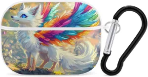 Colorful Fox Earbud Case Bluetooth Headphone Case Full Protective Case with Keychain Compatible with Airpods Pro White-Style