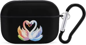 Colorful Swan Earbud Case Bluetooth Headphone Case Full Protective Case with Keychain Compatible with Airpods Pro Black-Style