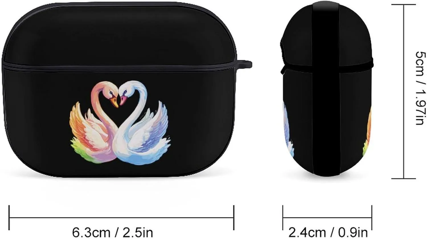 Colorful Swan Earbud Case Bluetooth Headphone Case Full Protective Case with Keychain Compatible with Airpods Pro Black-Style