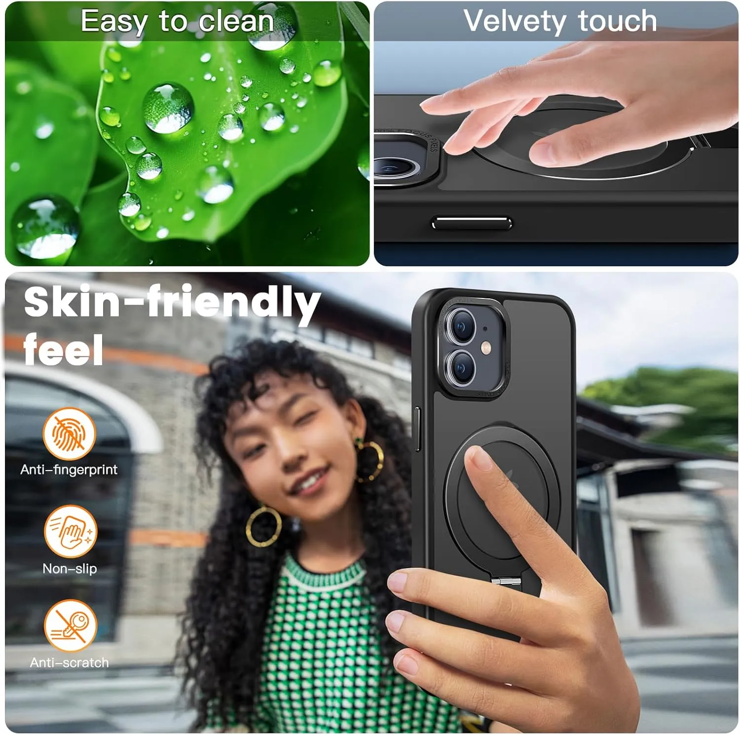 Compatible with iPhone 11 Case with Magnetic Ring Stand, Military Drop Protection, Anti-Scratch/Anti-Fingerprint Translucent Matte Phone Case for iPhone 11 (Black)