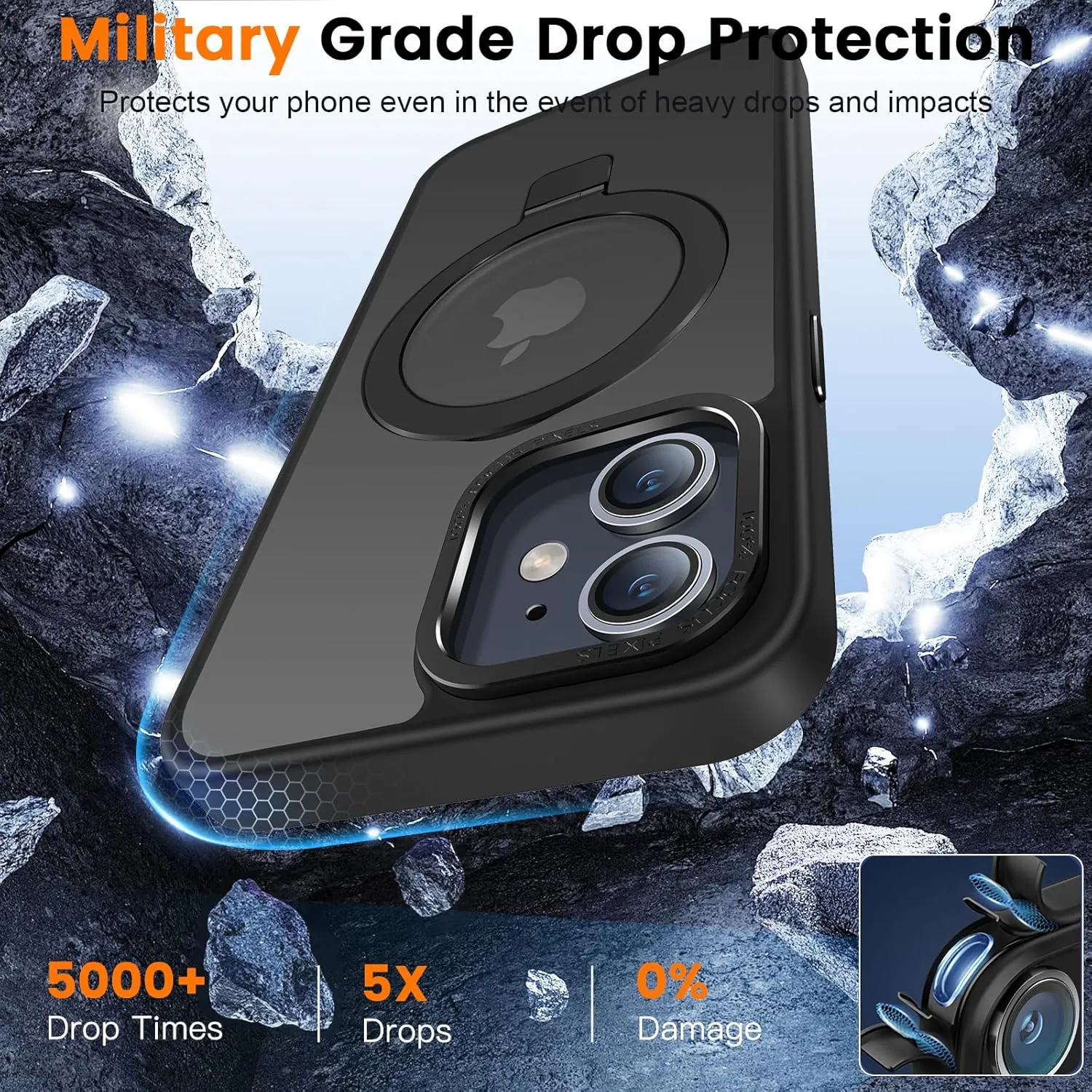 Compatible with iPhone 11 Case with Magnetic Ring Stand, Military Drop Protection, Anti-Scratch/Anti-Fingerprint Translucent Matte Phone Case for iPhone 11 (Black)