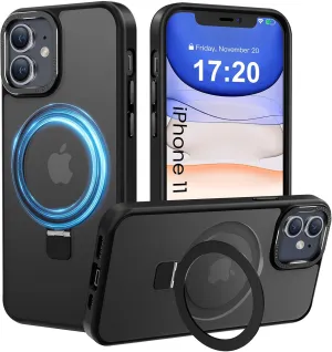 Compatible with iPhone 11 Case with Magnetic Ring Stand, Military Drop Protection, Anti-Scratch/Anti-Fingerprint Translucent Matte Phone Case for iPhone 11 (Black)