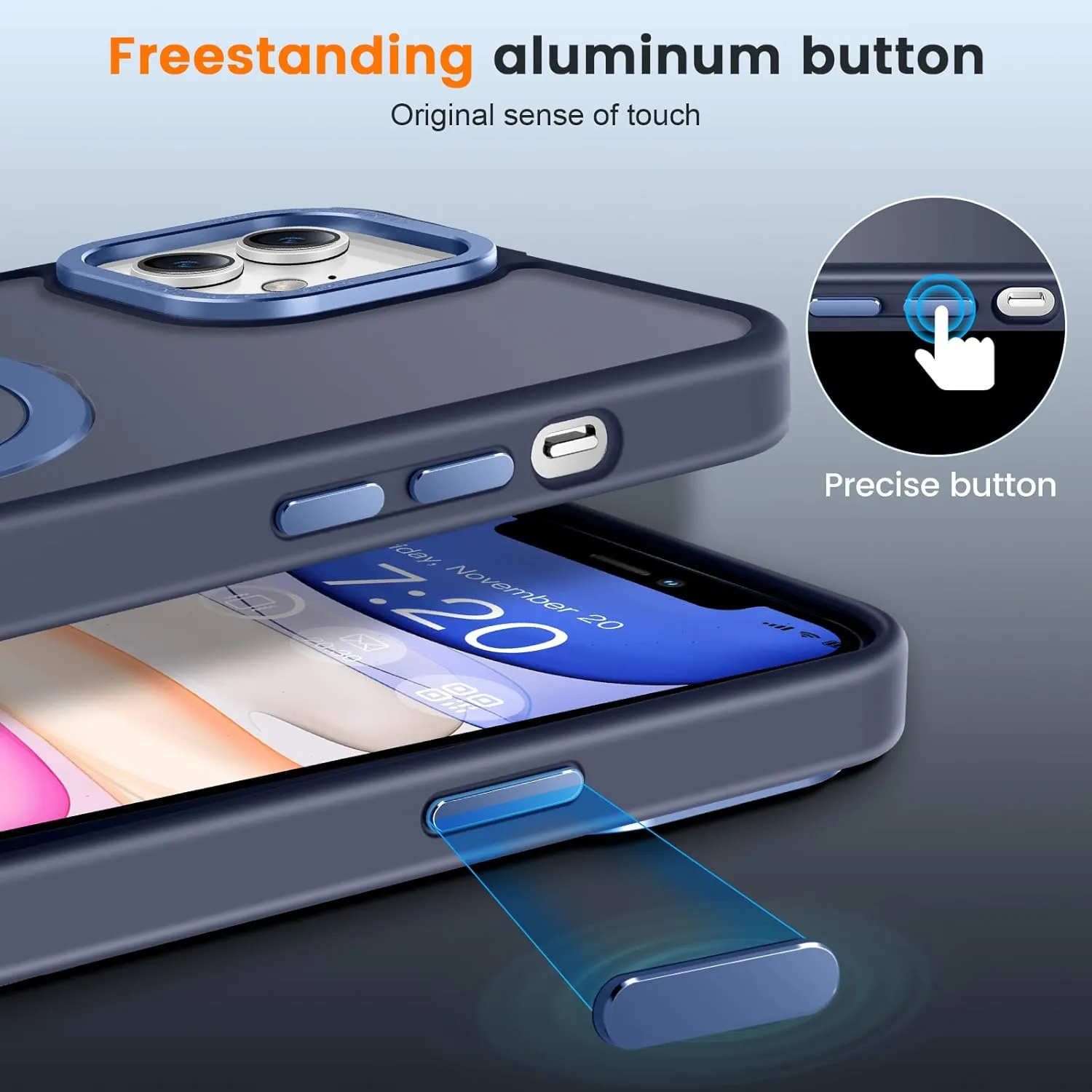 Compatible with iPhone 11 Case with Magnetic Ring Stand, Military Drop Protection, Anti-Scratch/Anti-Fingerprint Translucent Matte Phone Case for iPhone 11 (Dark Blue)