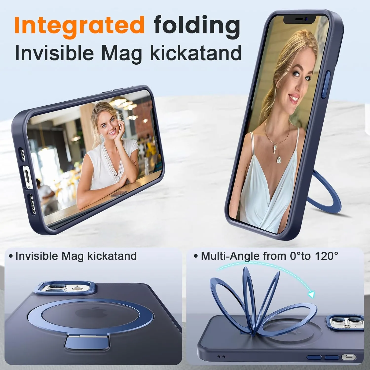Compatible with iPhone 11 Case with Magnetic Ring Stand, Military Drop Protection, Anti-Scratch/Anti-Fingerprint Translucent Matte Phone Case for iPhone 11 (Dark Blue)