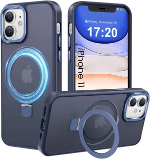 Compatible with iPhone 11 Case with Magnetic Ring Stand, Military Drop Protection, Anti-Scratch/Anti-Fingerprint Translucent Matte Phone Case for iPhone 11 (Dark Blue)
