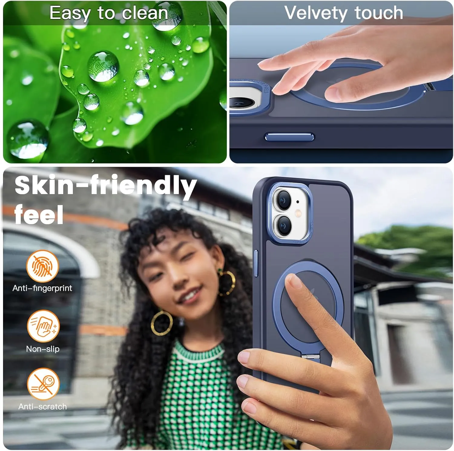 Compatible with iPhone 11 Case with Magnetic Ring Stand, Military Drop Protection, Anti-Scratch/Anti-Fingerprint Translucent Matte Phone Case for iPhone 11 (Dark Blue)