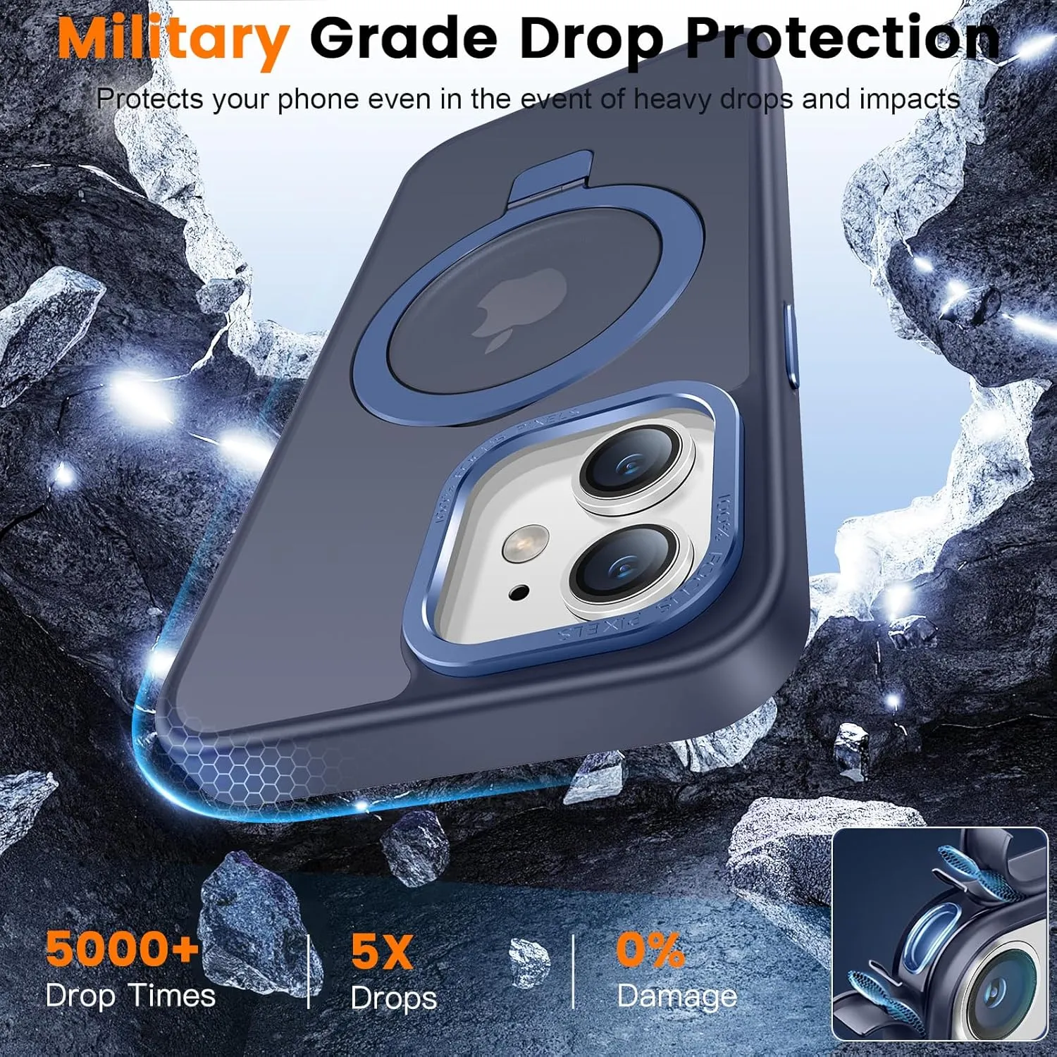 Compatible with iPhone 11 Case with Magnetic Ring Stand, Military Drop Protection, Anti-Scratch/Anti-Fingerprint Translucent Matte Phone Case for iPhone 11 (Dark Blue)
