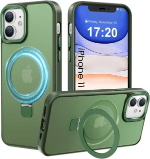 Compatible with iPhone 11 Case with Magnetic Ring Stand, Military Drop Protection, Anti-Scratch/Anti-Fingerprint Translucent Matte Phone Case for iPhone 11 (Green)