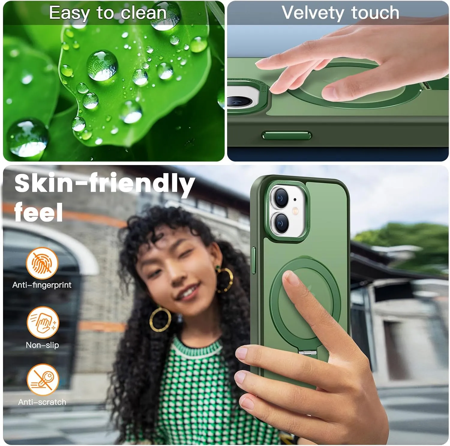 Compatible with iPhone 11 Case with Magnetic Ring Stand, Military Drop Protection, Anti-Scratch/Anti-Fingerprint Translucent Matte Phone Case for iPhone 11 (Green)