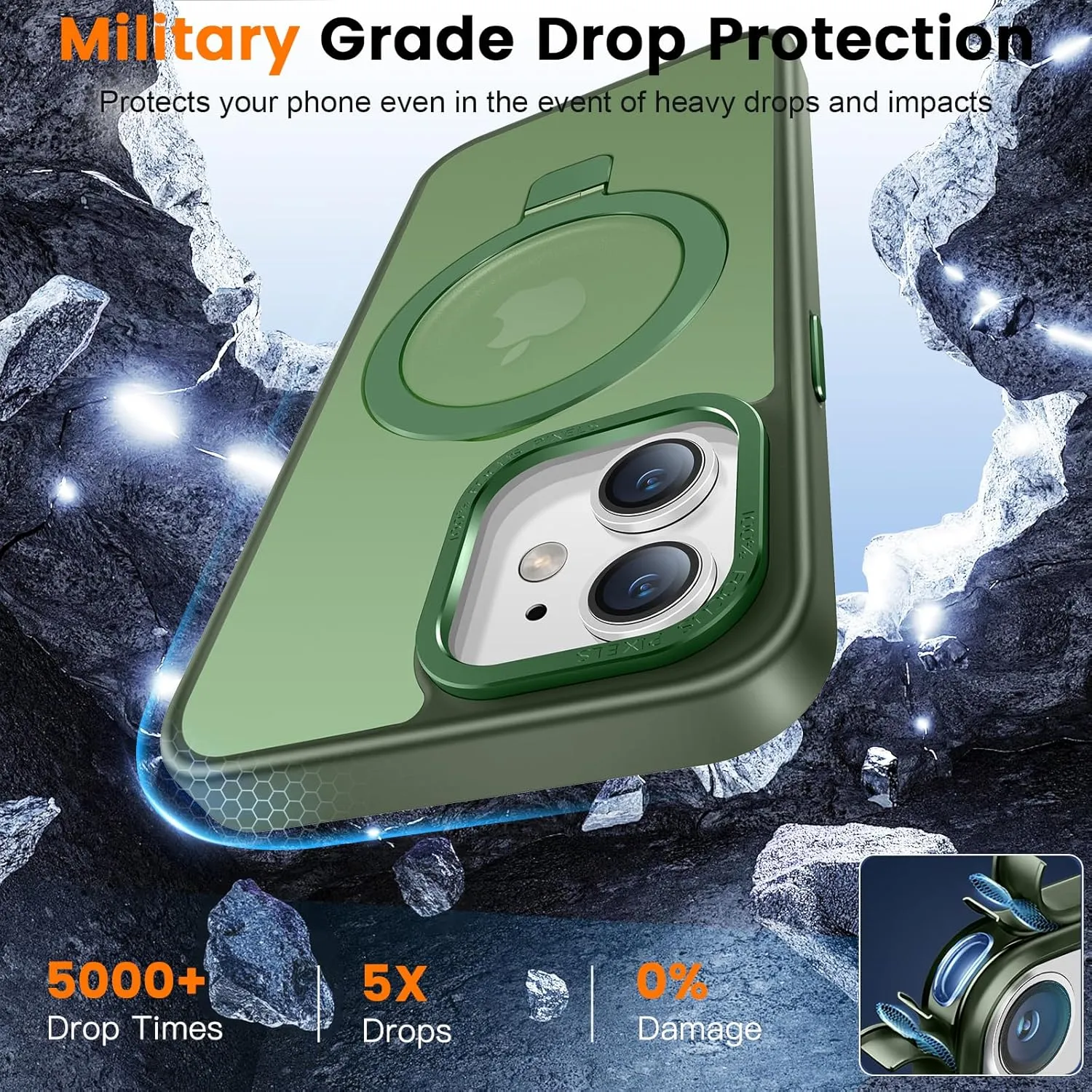 Compatible with iPhone 11 Case with Magnetic Ring Stand, Military Drop Protection, Anti-Scratch/Anti-Fingerprint Translucent Matte Phone Case for iPhone 11 (Green)
