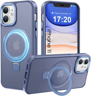 Compatible with iPhone 11 Case with Magnetic Ring Stand, Military Drop Protection, Anti-Scratch/Anti-Fingerprint Translucent Matte Phone Case for iPhone 11 (Light Blue)