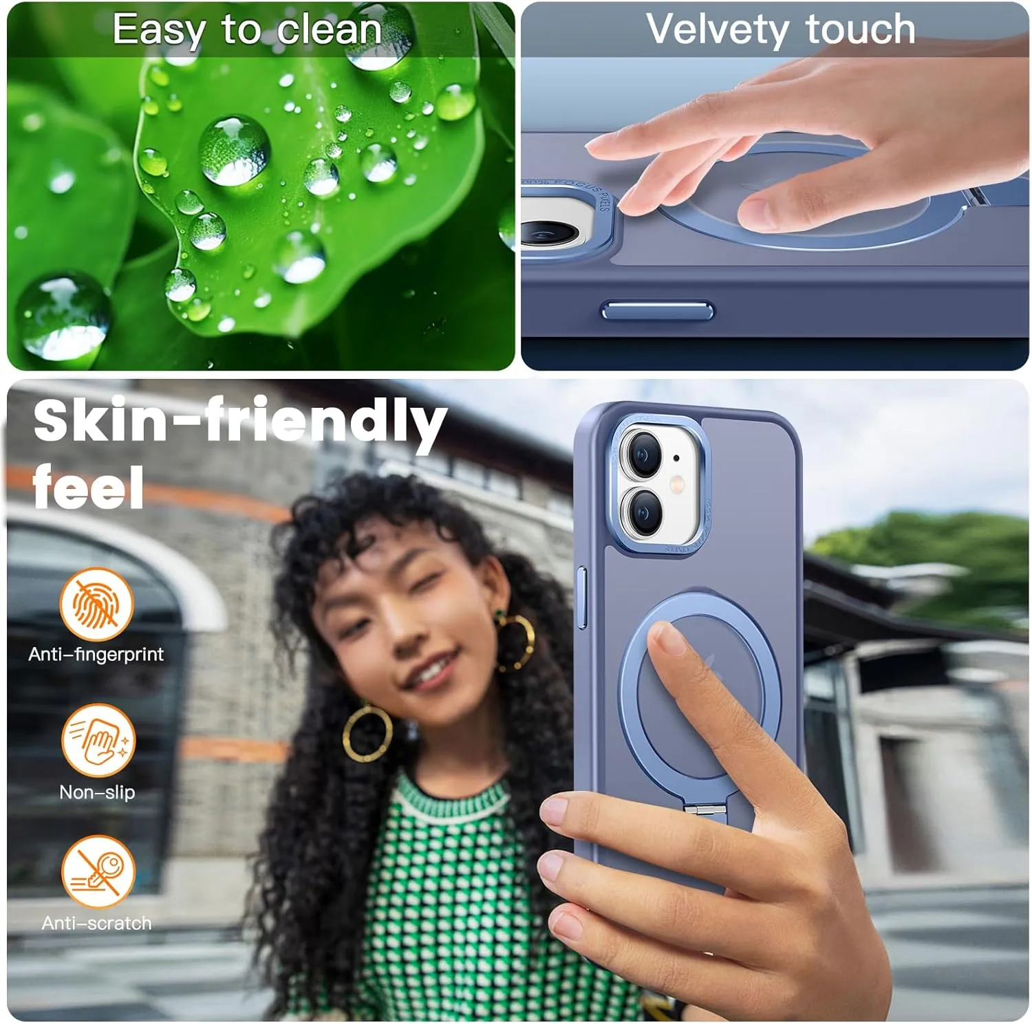 Compatible with iPhone 11 Case with Magnetic Ring Stand, Military Drop Protection, Anti-Scratch/Anti-Fingerprint Translucent Matte Phone Case for iPhone 11 (Light Blue)