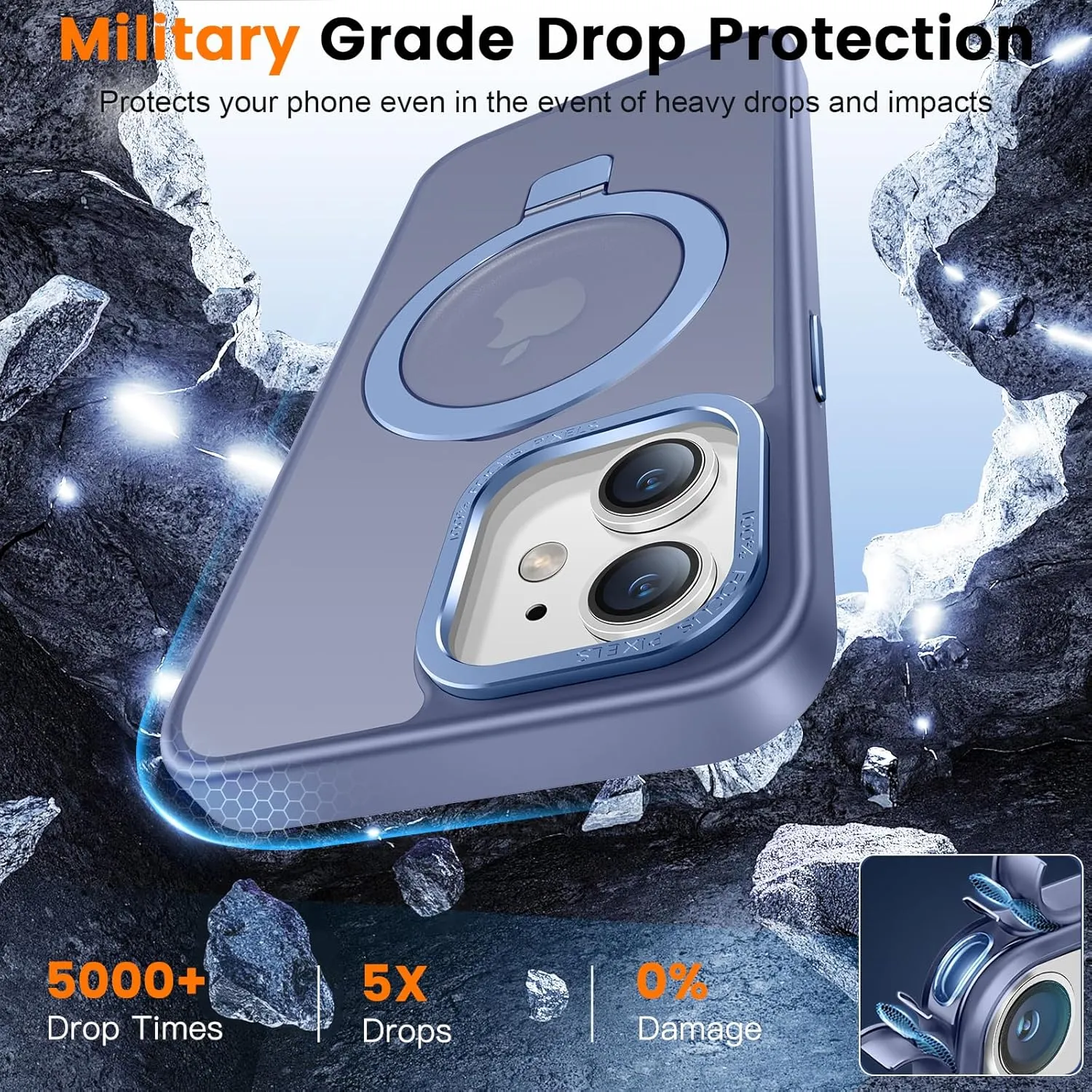 Compatible with iPhone 11 Case with Magnetic Ring Stand, Military Drop Protection, Anti-Scratch/Anti-Fingerprint Translucent Matte Phone Case for iPhone 11 (Light Blue)