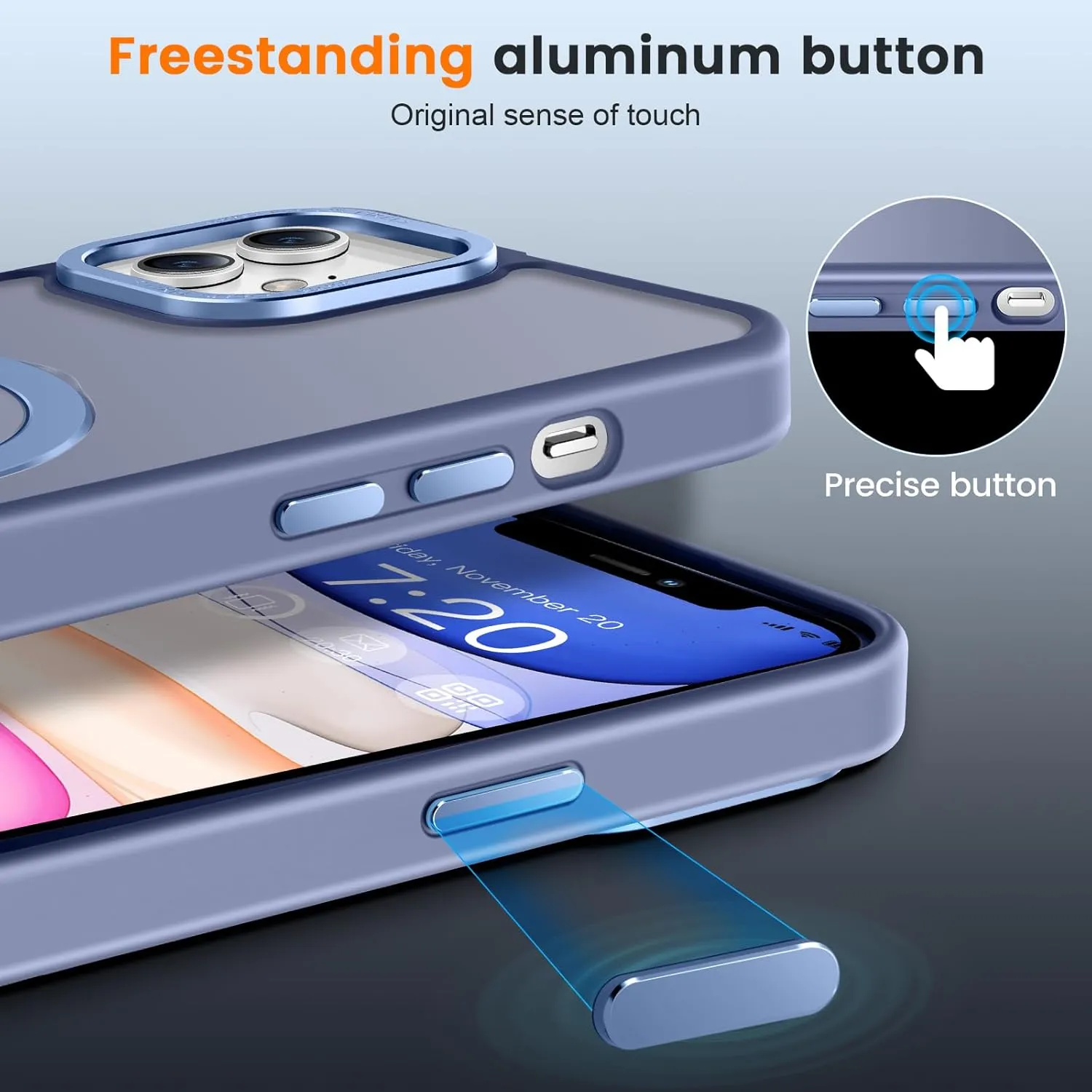 Compatible with iPhone 11 Case with Magnetic Ring Stand, Military Drop Protection, Anti-Scratch/Anti-Fingerprint Translucent Matte Phone Case for iPhone 11 (Light Blue)