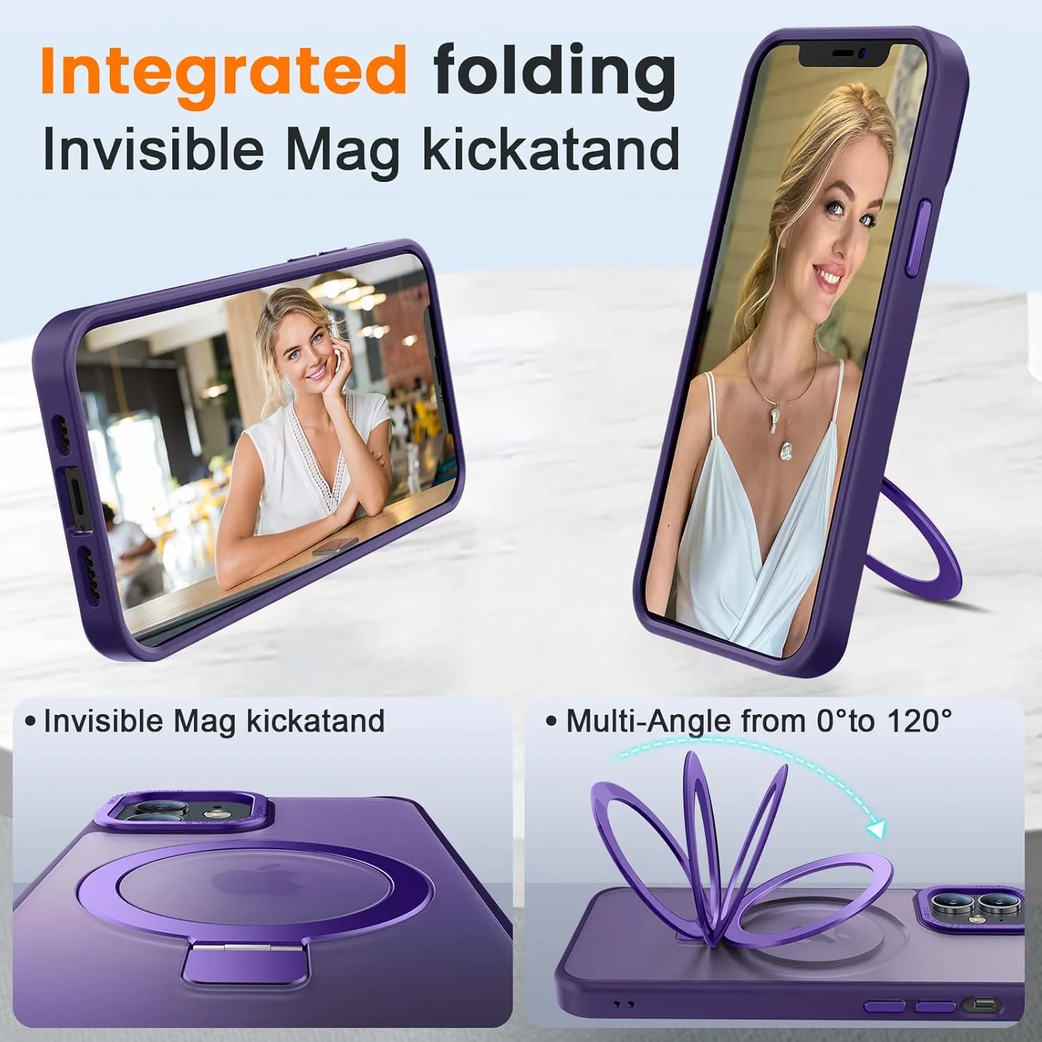 Compatible with iPhone 11 Case with Magnetic Ring Stand, Military Drop Protection, Anti-Scratch/Anti-Fingerprint Translucent Matte Phone Case for iPhone 11 (Purple)