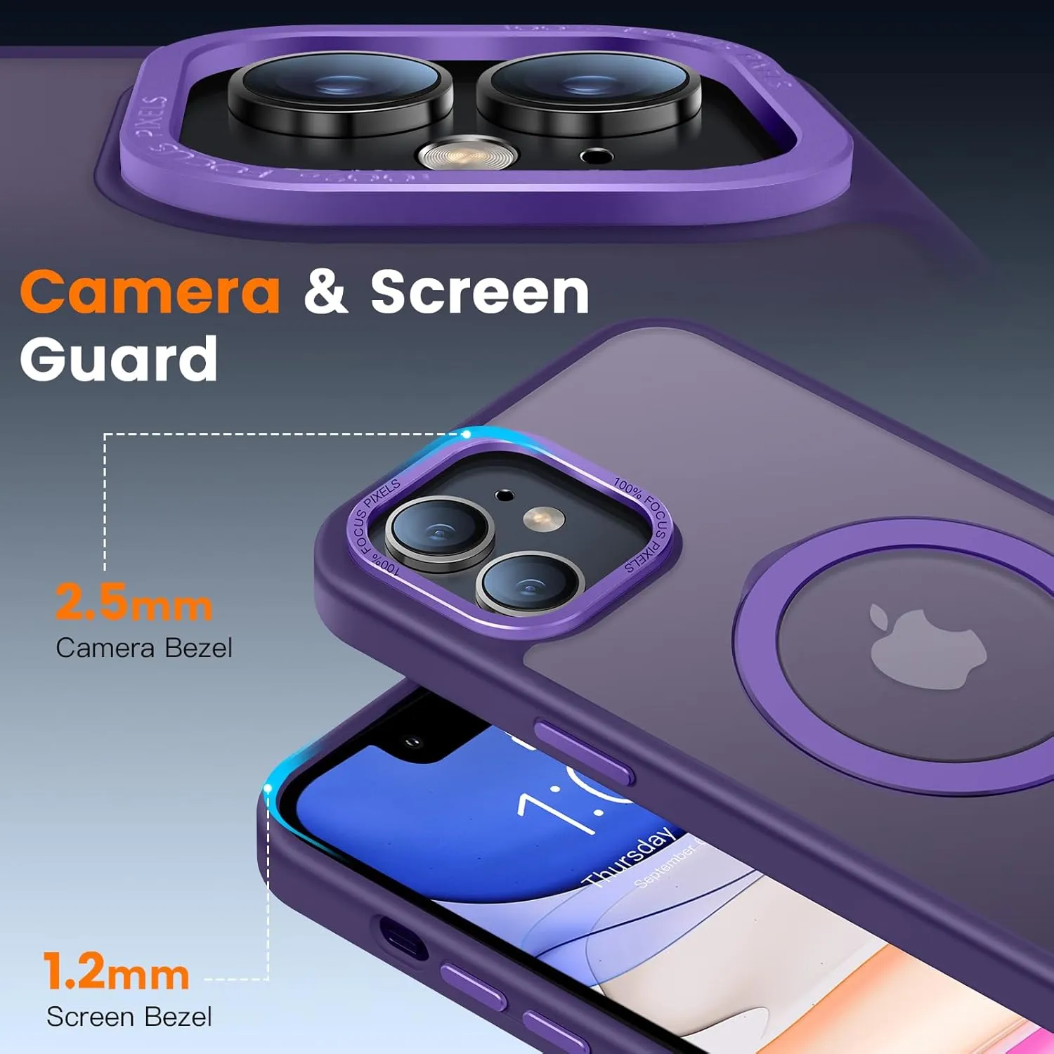 Compatible with iPhone 11 Case with Magnetic Ring Stand, Military Drop Protection, Anti-Scratch/Anti-Fingerprint Translucent Matte Phone Case for iPhone 11 (Purple)