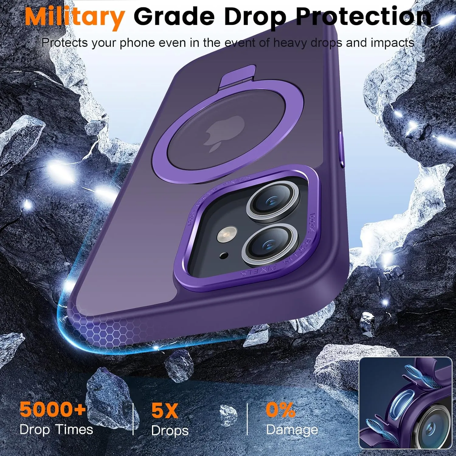 Compatible with iPhone 11 Case with Magnetic Ring Stand, Military Drop Protection, Anti-Scratch/Anti-Fingerprint Translucent Matte Phone Case for iPhone 11 (Purple)