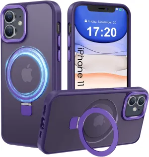 Compatible with iPhone 11 Case with Magnetic Ring Stand, Military Drop Protection, Anti-Scratch/Anti-Fingerprint Translucent Matte Phone Case for iPhone 11 (Purple)