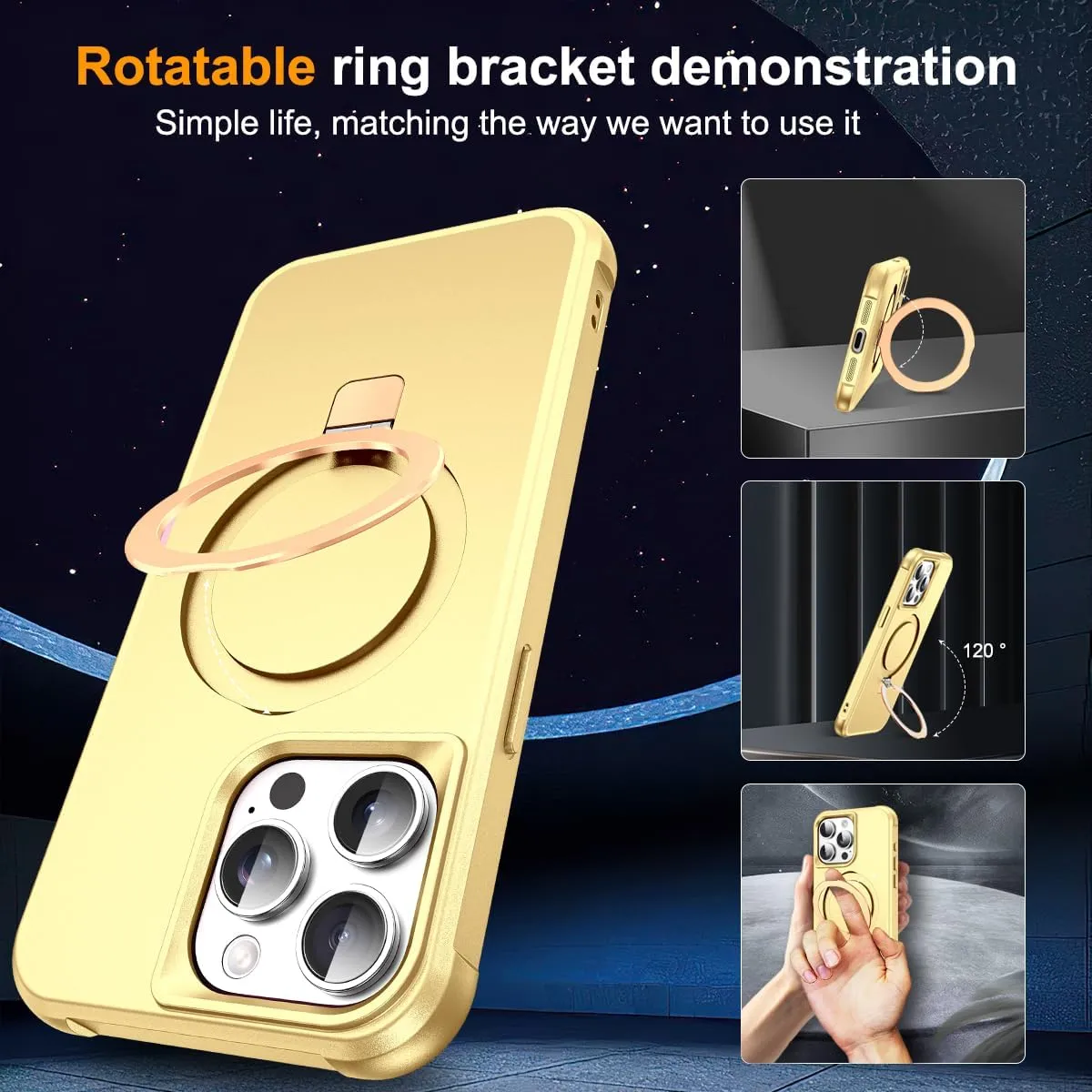 Compatible with iPhone 11 Pro Max Case with Invisible Magnetic O-Ring Stand Military-Grade Case for iPhone 11 ProMax 6.5" [Compatible with Mag-Safe][Great Grip Feeling], Gold