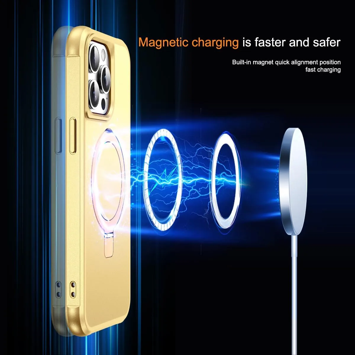 Compatible with iPhone 11 Pro Max Case with Invisible Magnetic O-Ring Stand Military-Grade Case for iPhone 11 ProMax 6.5" [Compatible with Mag-Safe][Great Grip Feeling], Gold