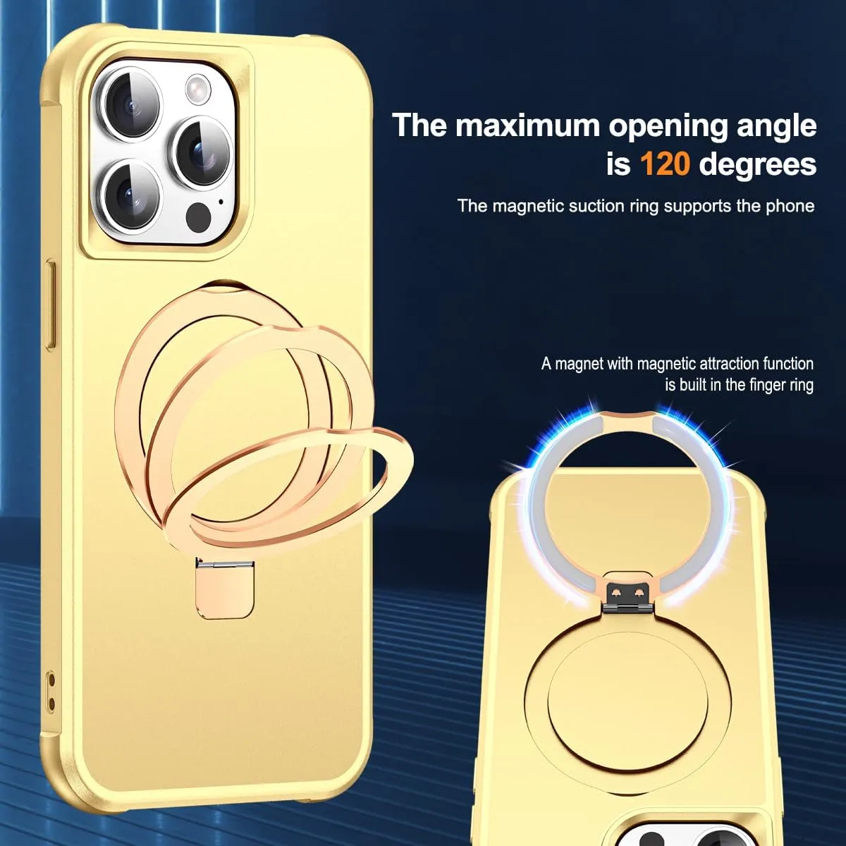 Compatible with iPhone 11 Pro Max Case with Invisible Magnetic O-Ring Stand Military-Grade Case for iPhone 11 ProMax 6.5" [Compatible with Mag-Safe][Great Grip Feeling], Gold