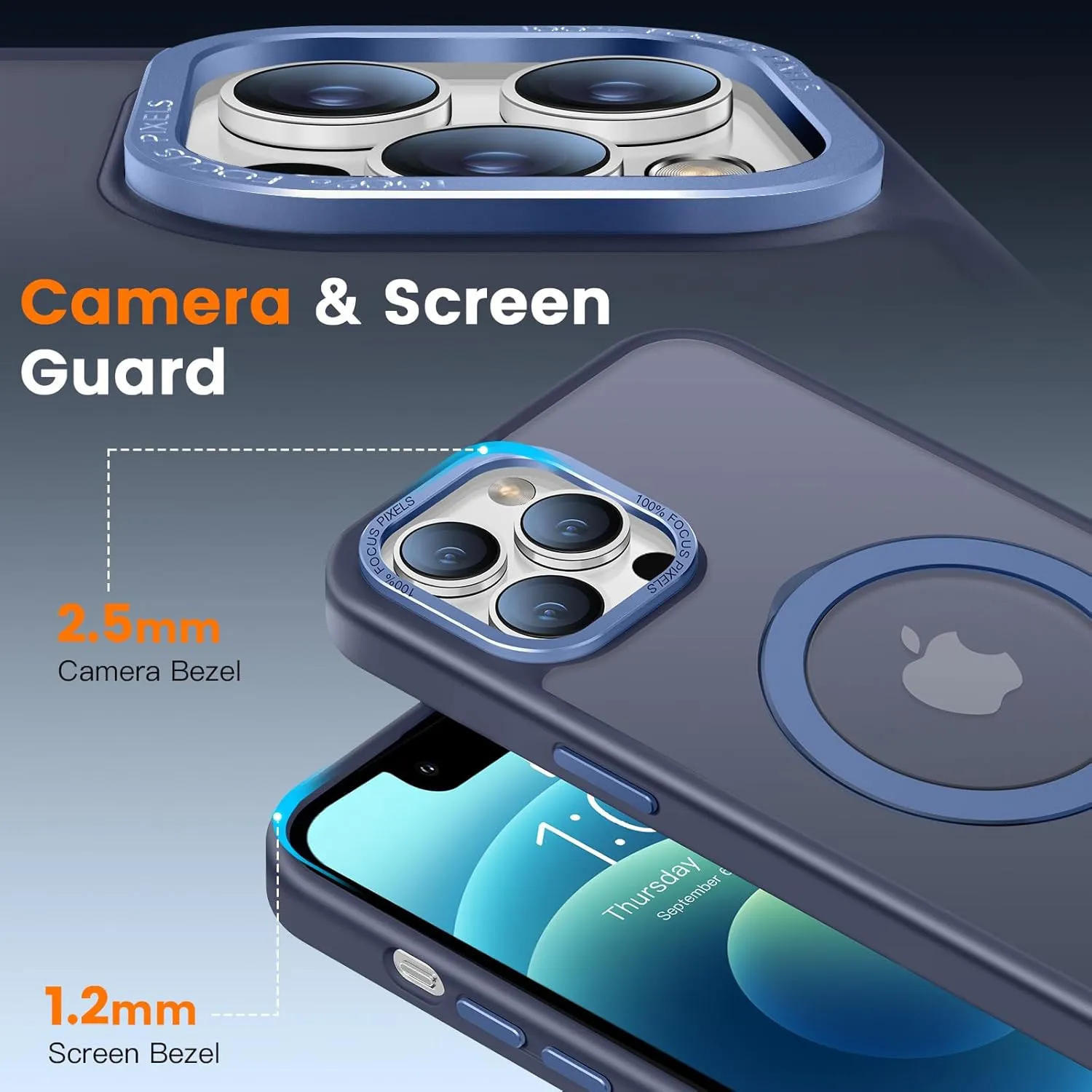 Compatible with iPhone 12/12 pro Case with Magnetic Ring Stand, Military Drop Protection, Anti-Scratch/Anti-Fingerprint Translucent Matte Phone Case for iPhone 12/12 pro (Dark Blue)