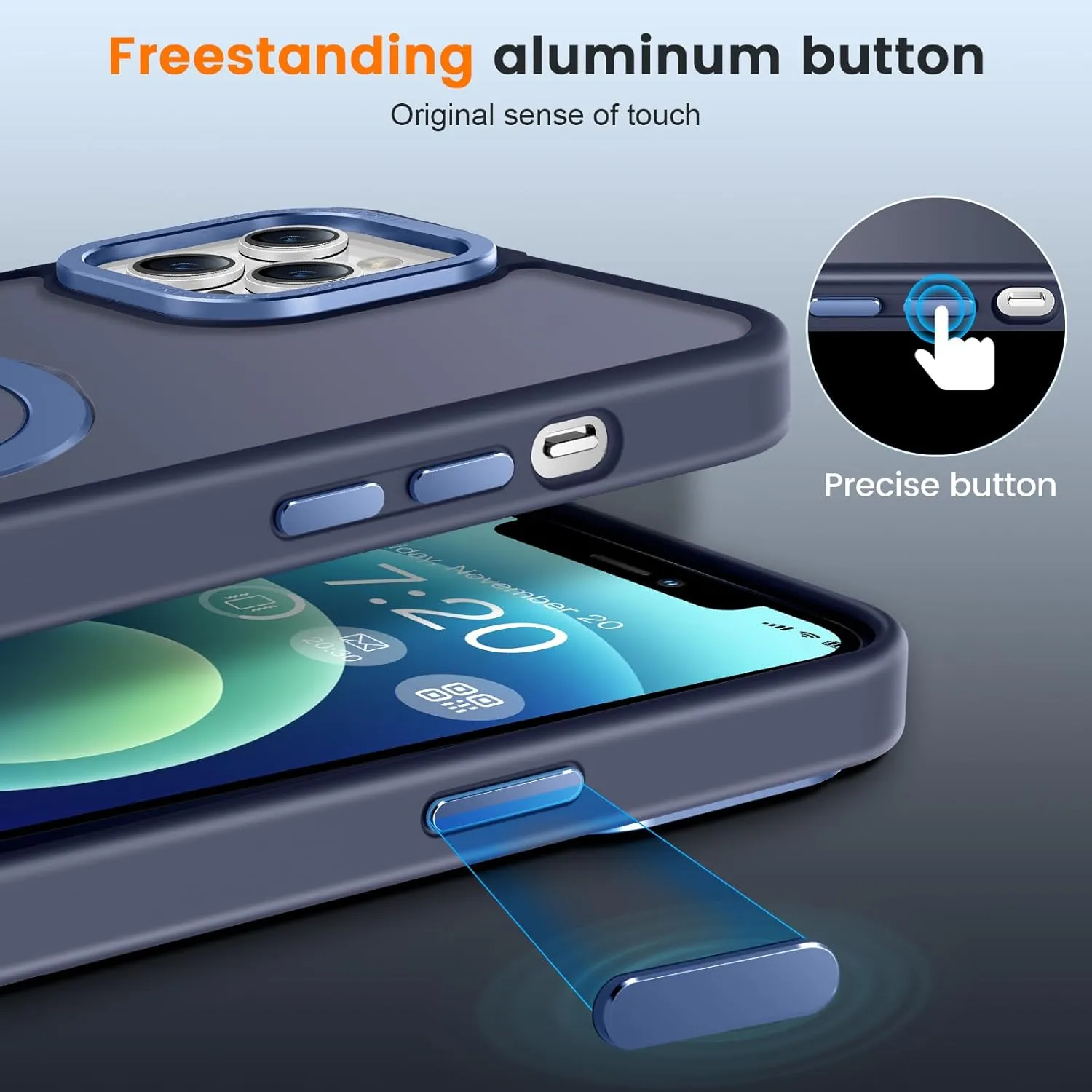Compatible with iPhone 12/12 pro Case with Magnetic Ring Stand, Military Drop Protection, Anti-Scratch/Anti-Fingerprint Translucent Matte Phone Case for iPhone 12/12 pro (Dark Blue)