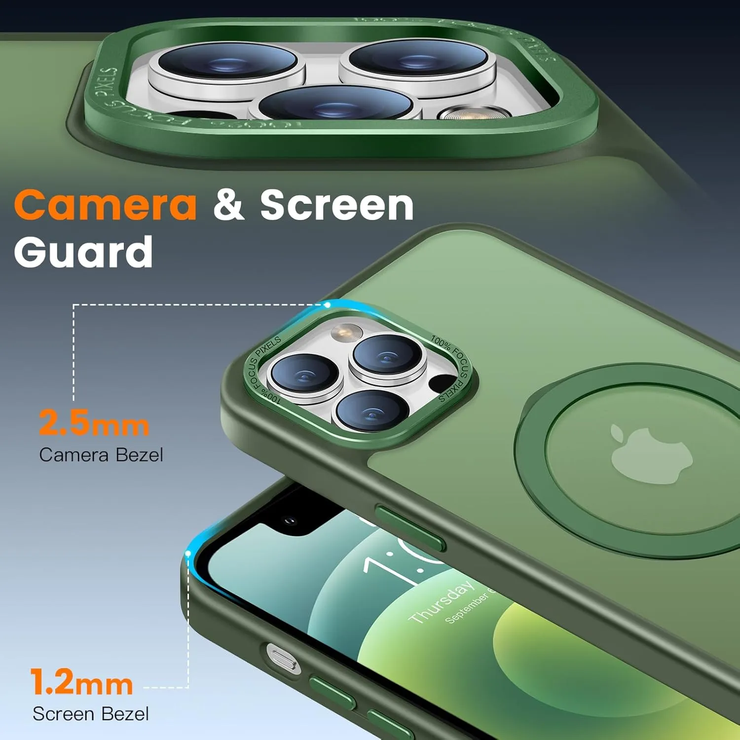 Compatible with iPhone 12/12 pro Case with Magnetic Ring Stand, Military Drop Protection, Anti-Scratch/Anti-Fingerprint Translucent Matte Phone Case for iPhone 12/12 pro (Green)