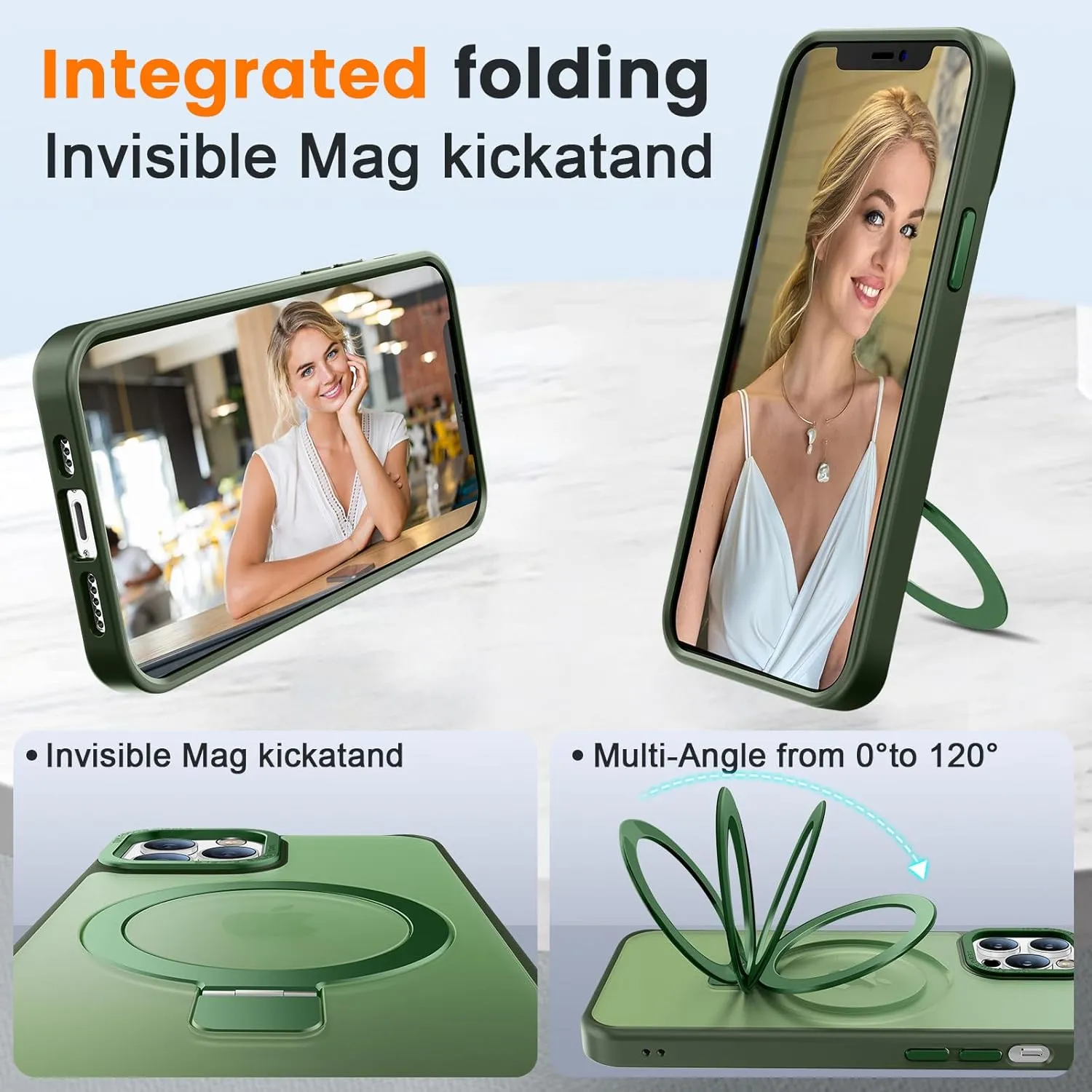 Compatible with iPhone 12/12 pro Case with Magnetic Ring Stand, Military Drop Protection, Anti-Scratch/Anti-Fingerprint Translucent Matte Phone Case for iPhone 12/12 pro (Green)