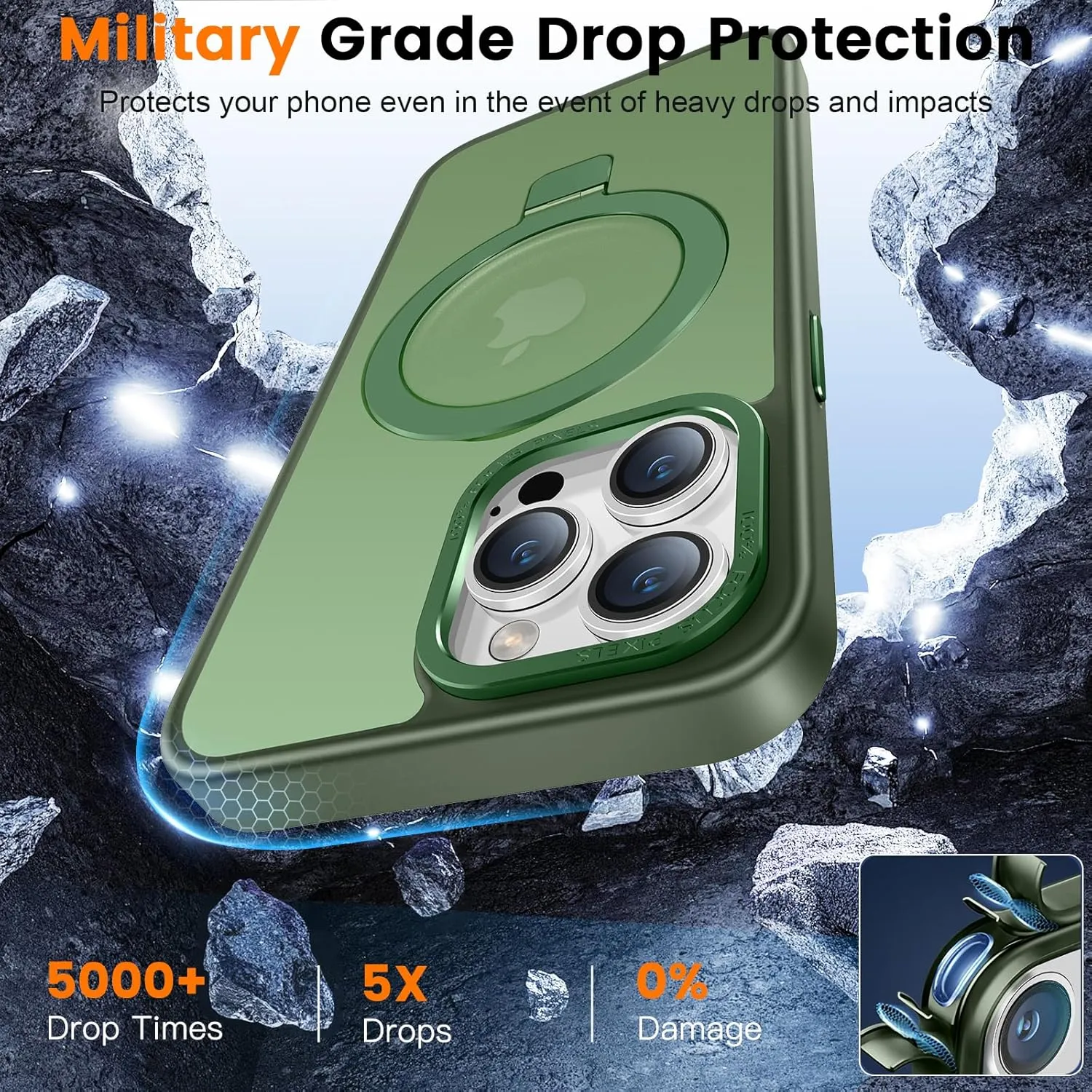 Compatible with iPhone 12/12 pro Case with Magnetic Ring Stand, Military Drop Protection, Anti-Scratch/Anti-Fingerprint Translucent Matte Phone Case for iPhone 12/12 pro (Green)